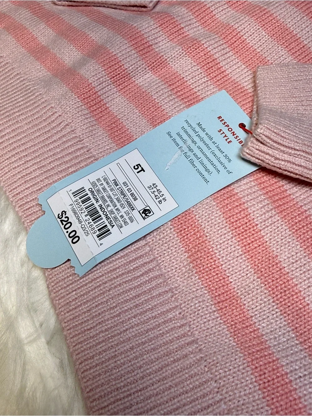 Kids Pink Striped Sweater 5T